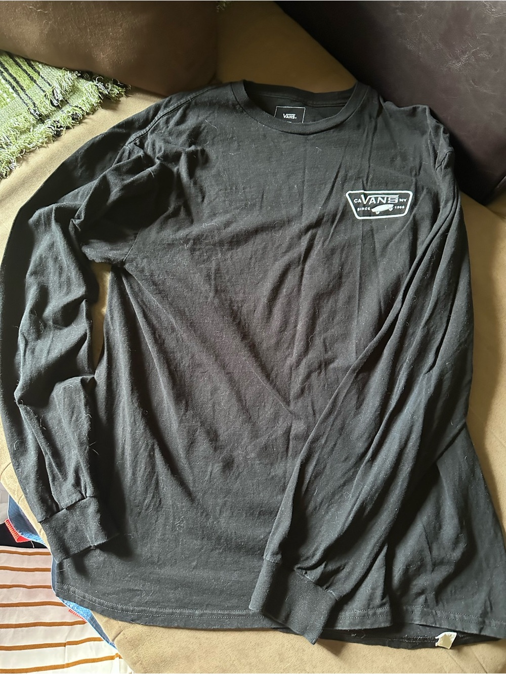 Vans Black Long Sleeve Tee with Small Chest Patch